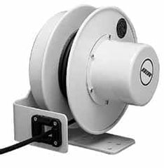 Conductix - 10 AWG, 20' Cable Length, Cord & Cable Reel with Bare End - 4 Outlets, NEMA 5-20R, 20 Amps, SEOW-A Cable, Yellow Reel, Spring Driven Reel - Exact Tooling