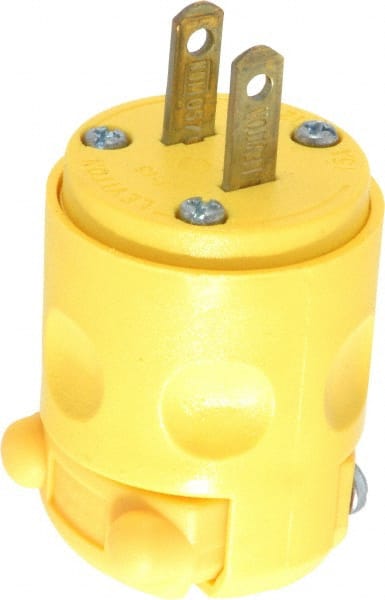 Leviton - 125 VAC, 15 Amp, 1-15P NEMA, Angled, Ungrounded, Residential Grade Plug - 2 Pole, 2 Wire, 1 Phase, PVC, Yellow - Exact Tooling