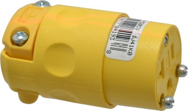 Leviton - 125 VAC, 20 Amp, 5-20R NEMA, Straight, Self Grounding, Commercial Grade Connector - 2 Pole, 3 Wire, 1 Phase, PVC, Yellow - Exact Tooling