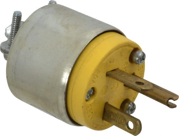 Leviton - 250 VAC, 20 Amp, 6-20P NEMA, Straight, Self Grounding, Commercial Grade Plug - 2 Pole, 3 Wire, 3 Phase, PVC, Steel, Yellow - Exact Tooling