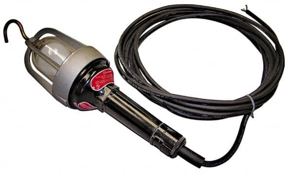 Made in USA - 100 Watt, Electric, Incandescent Portable Hook Work Light - 25' Cord, 1 Head, 900 Lumens - Exact Tooling