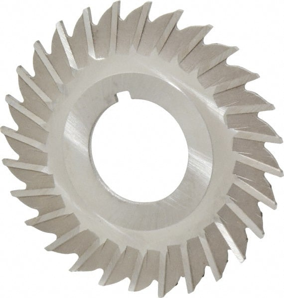 Made in USA - 2-1/2" Blade Diam x 1/16" Blade Thickness, 7/8" Hole, 28 Teeth, High Speed Steel Side Chip Saw - Straight Tooth, Arbor Connection, Right Hand Cut, Uncoated, with Keyway - Exact Tooling