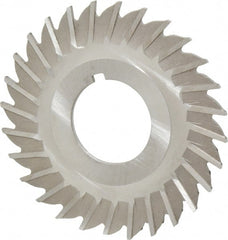 Made in USA - 2-1/2" Blade Diam x 1/16" Blade Thickness, 7/8" Hole, 28 Teeth, High Speed Steel Side Chip Saw - Straight Tooth, Arbor Connection, Right Hand Cut, Uncoated, with Keyway - Exact Tooling
