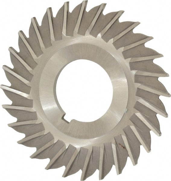 Made in USA - 2-1/2" Blade Diam x 3/32" Blade Thickness, 7/8" Hole, 28 Teeth, High Speed Steel Side Chip Saw - Straight Tooth, Arbor Connection, Right Hand Cut, Uncoated, with Keyway - Exact Tooling