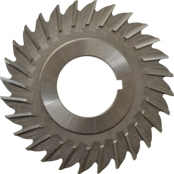 Made in USA - 2-1/2" Blade Diam x 1/8" Blade Thickness, 7/8" Hole, 28 Teeth, High Speed Steel Side Chip Saw - Straight Tooth, Arbor Connection, Right Hand Cut, Uncoated, with Keyway - Exact Tooling