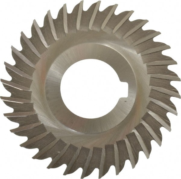 Made in USA - 3" Blade Diam x 1/16" Blade Thickness, 1" Hole, 32 Teeth, High Speed Steel Side Chip Saw - Straight Tooth, Arbor Connection, Right Hand Cut, Uncoated, with Keyway - Exact Tooling