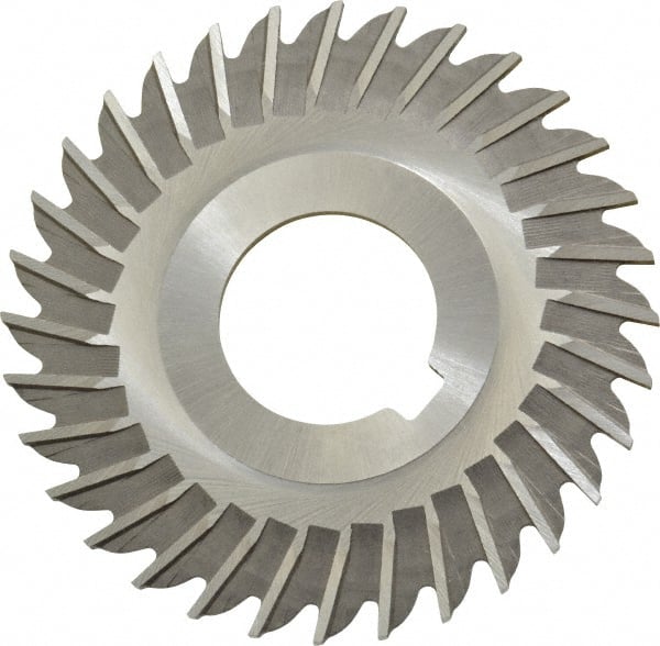 Made in USA - 3" Blade Diam x 5/64" Blade Thickness, 1" Hole, 32 Teeth, High Speed Steel Side Chip Saw - Straight Tooth, Arbor Connection, Right Hand Cut, Uncoated, with Keyway - Exact Tooling