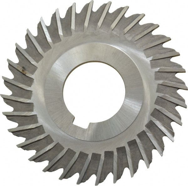 Made in USA - 3" Blade Diam x 3/32" Blade Thickness, 1" Hole, 32 Teeth, High Speed Steel Side Chip Saw - Straight Tooth, Arbor Connection, Right Hand Cut, Uncoated, with Keyway - Exact Tooling