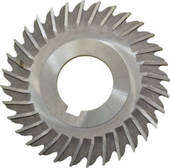 Made in USA - 3" Blade Diam x 3/32" Blade Thickness, 1" Hole, 32 Teeth, High Speed Steel Side Chip Saw - Straight Tooth, Arbor Connection, Right Hand Cut, Uncoated, with Keyway - Exact Tooling