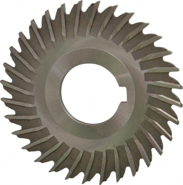Made in USA - 3" Blade Diam x 7/64" Blade Thickness, 1" Hole, 32 Teeth, High Speed Steel Side Chip Saw - Straight Tooth, Arbor Connection, Right Hand Cut, Uncoated, with Keyway - Exact Tooling