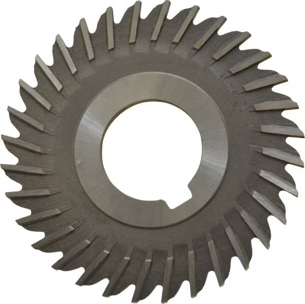 Made in USA - 3" Blade Diam x 1/8" Blade Thickness, 1" Hole, 32 Teeth, High Speed Steel Side Chip Saw - Straight Tooth, Arbor Connection, Right Hand Cut, Uncoated, with Keyway - Exact Tooling