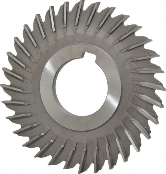 Made in USA - 3" Blade Diam x 9/64" Blade Thickness, 1" Hole, 32 Teeth, High Speed Steel Side Chip Saw - Straight Tooth, Arbor Connection, Right Hand Cut, Uncoated, with Keyway - Exact Tooling