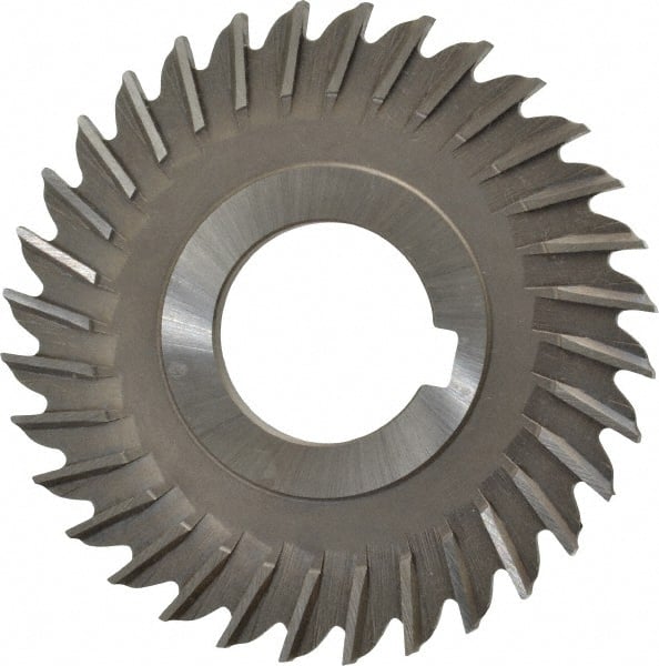 Made in USA - 3" Blade Diam x 5/32" Blade Thickness, 1" Hole, 32 Teeth, High Speed Steel Side Chip Saw - Straight Tooth, Arbor Connection, Right Hand Cut, Uncoated, with Keyway - Exact Tooling