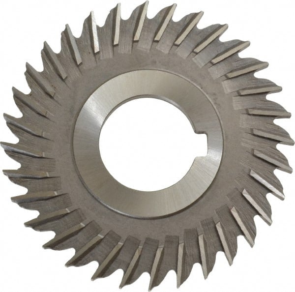 Made in USA - 3" Blade Diam x 11/64" Blade Thickness, 1" Hole, 32 Teeth, High Speed Steel Side Chip Saw - Straight Tooth, Arbor Connection, Right Hand Cut, Uncoated, with Keyway - Exact Tooling