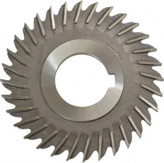 Made in USA - 3" Blade Diam x 11/64" Blade Thickness, 1" Hole, 32 Teeth, High Speed Steel Side Chip Saw - Straight Tooth, Arbor Connection, Right Hand Cut, Uncoated, with Keyway - Exact Tooling