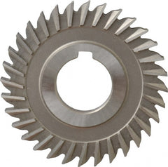 Made in USA - 3" Blade Diam x 1/4" Blade Thickness, 1" Hole, 32 Teeth, High Speed Steel Side Chip Saw - Straight Tooth, Arbor Connection, Right Hand Cut, Uncoated, with Keyway - Exact Tooling