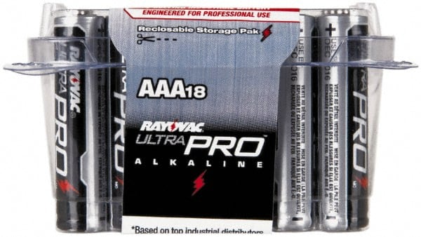 Rayovac - Size AAA, Alkaline, 18 Pack, Standard Battery - 1.5 Volts, Button Tab Terminal - Exact Tooling