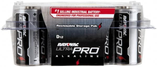 Rayovac - Size D, Alkaline, 12 Pack, Standard Battery - 1.5 Volts, Button Tab Terminal - Exact Tooling
