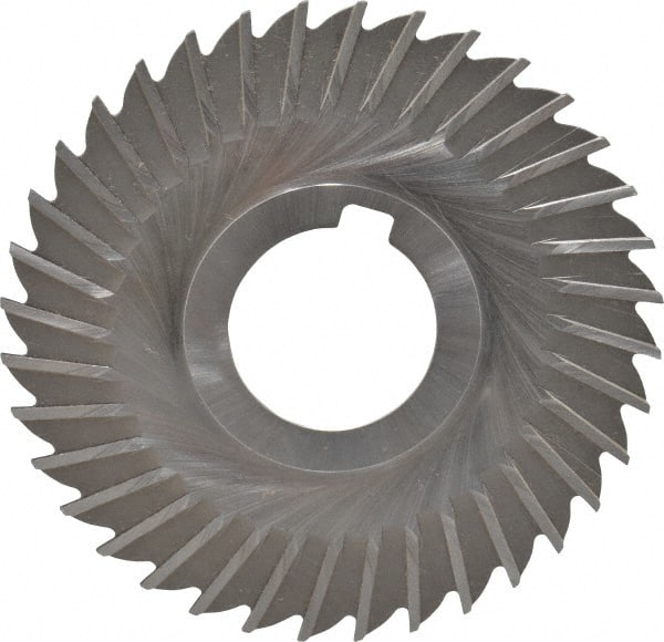 Made in USA - 4" Blade Diam x 1/16" Blade Thickness, 1-1/4" Hole, 36 Teeth, High Speed Steel Side Chip Saw - Straight Tooth, Arbor Connection, Right Hand Cut, Uncoated, with Keyway - Exact Tooling