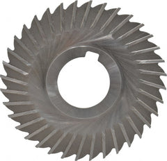 Made in USA - 4" Blade Diam x 1/16" Blade Thickness, 1-1/4" Hole, 36 Teeth, High Speed Steel Side Chip Saw - Straight Tooth, Arbor Connection, Right Hand Cut, Uncoated, with Keyway - Exact Tooling