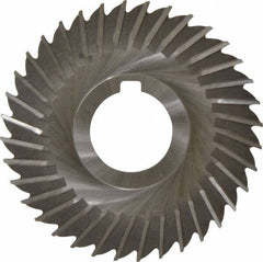 Made in USA - 4" Blade Diam x 7/64" Blade Thickness, 1-1/4" Hole, 36 Teeth, High Speed Steel Side Chip Saw - Straight Tooth, Arbor Connection, Right Hand Cut, Uncoated, with Keyway - Exact Tooling