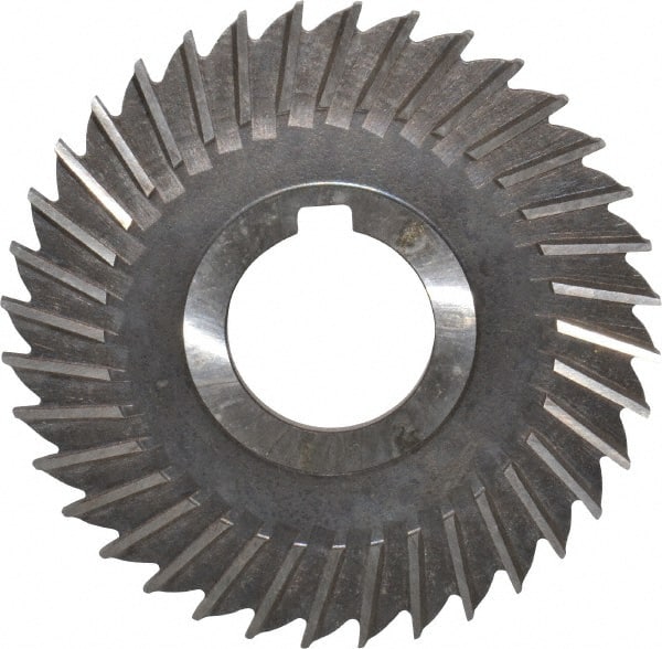 Made in USA - 4" Blade Diam x 9/64" Blade Thickness, 1-1/4" Hole, 36 Teeth, High Speed Steel Side Chip Saw - Straight Tooth, Arbor Connection, Right Hand Cut, Uncoated, with Keyway - Exact Tooling