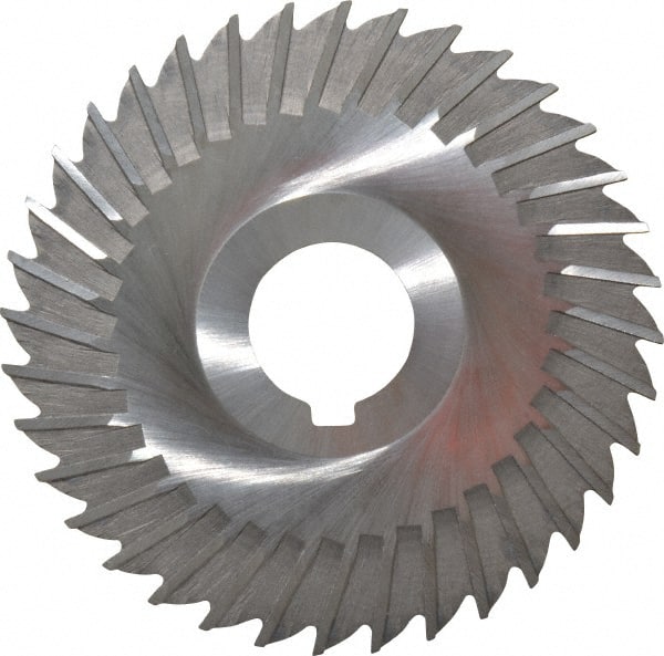 Made in USA - 4" Blade Diam x 1/16" Blade Thickness, 1" Hole, 36 Teeth, High Speed Steel Side Chip Saw - Straight Tooth, Arbor Connection, Right Hand Cut, Uncoated, with Keyway - Exact Tooling