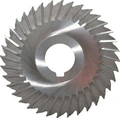 Made in USA - 4" Blade Diam x 1/16" Blade Thickness, 1" Hole, 36 Teeth, High Speed Steel Side Chip Saw - Straight Tooth, Arbor Connection, Right Hand Cut, Uncoated, with Keyway - Exact Tooling