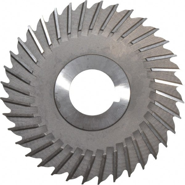 Made in USA - 4" Blade Diam x 1/8" Blade Thickness, 1" Hole, 36 Teeth, High Speed Steel Side Chip Saw - Straight Tooth, Arbor Connection, Right Hand Cut, Uncoated, with Keyway - Exact Tooling