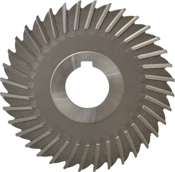 Made in USA - 4" Blade Diam x 9/64" Blade Thickness, 1" Hole, 36 Teeth, High Speed Steel Side Chip Saw - Straight Tooth, Arbor Connection, Right Hand Cut, Uncoated, with Keyway - Exact Tooling