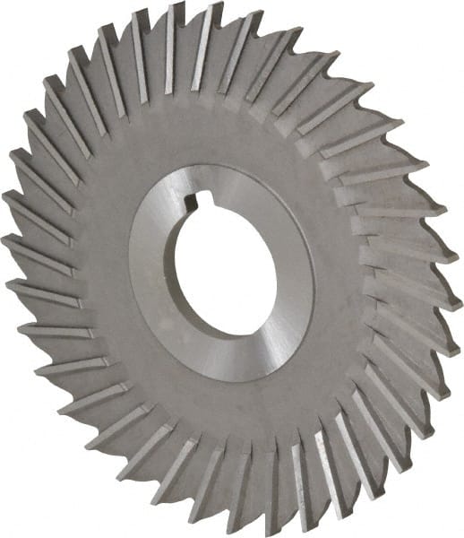 Made in USA - 4" Blade Diam x 5/32" Blade Thickness, 1" Hole, 36 Teeth, High Speed Steel Side Chip Saw - Straight Tooth, Arbor Connection, Right Hand Cut, Uncoated, with Keyway - Exact Tooling