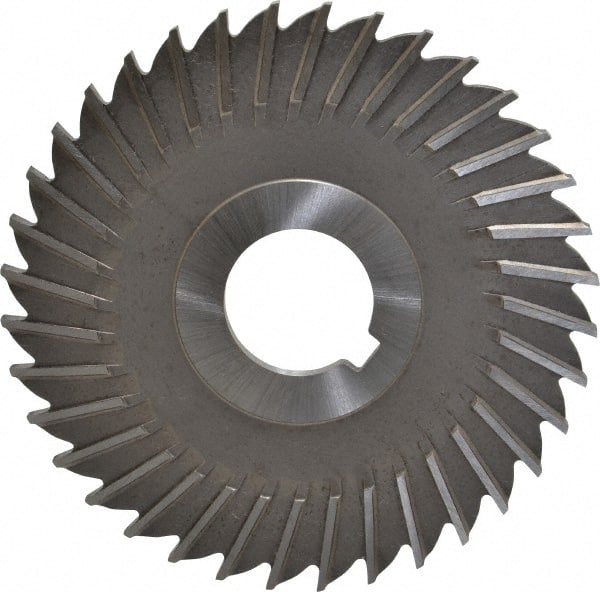 Made in USA - 4" Blade Diam x 11/64" Blade Thickness, 1" Hole, 36 Teeth, High Speed Steel Side Chip Saw - Straight Tooth, Arbor Connection, Right Hand Cut, Uncoated, with Keyway - Exact Tooling