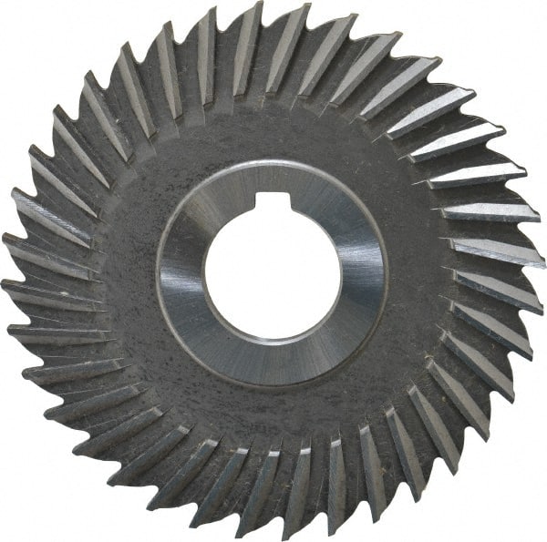 Made in USA - 4" Blade Diam x 3/16" Blade Thickness, 1" Hole, 36 Teeth, High Speed Steel Side Chip Saw - Straight Tooth, Arbor Connection, Right Hand Cut, Uncoated, with Keyway - Exact Tooling