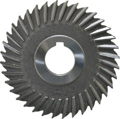 Made in USA - 4" Blade Diam x 3/16" Blade Thickness, 1" Hole, 36 Teeth, High Speed Steel Side Chip Saw - Straight Tooth, Arbor Connection, Right Hand Cut, Uncoated, with Keyway - Exact Tooling