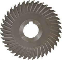 Made in USA - 5" Blade Diam x 1/8" Blade Thickness, 1-1/4" Hole, 40 Teeth, High Speed Steel Side Chip Saw - Straight Tooth, Arbor Connection, Right Hand Cut, Uncoated, with Keyway - Exact Tooling