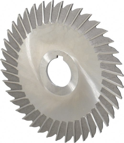 Made in USA - 5" Blade Diam x 3/32" Blade Thickness, 1" Hole, 40 Teeth, High Speed Steel Side Chip Saw - Straight Tooth, Arbor Connection, Right Hand Cut, Uncoated, with Keyway - Exact Tooling