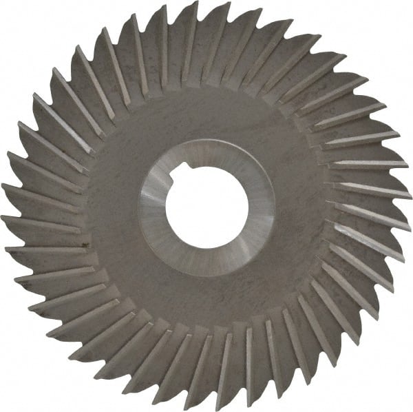 Made in USA - 5" Blade Diam x 5/32" Blade Thickness, 1" Hole, 40 Teeth, High Speed Steel Side Chip Saw - Straight Tooth, Arbor Connection, Right Hand Cut, Uncoated, with Keyway - Exact Tooling