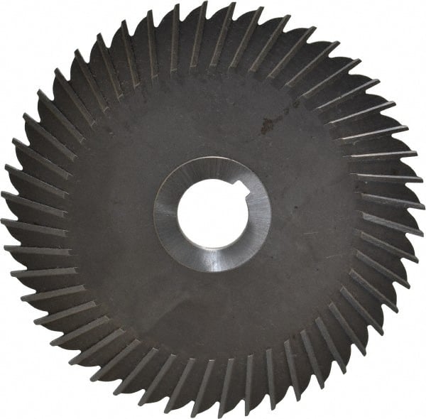 Made in USA - 6" Blade Diam x 1/8" Blade Thickness, 1" Hole, 48 Teeth, High Speed Steel Side Chip Saw - Straight Tooth, Arbor Connection, Right Hand Cut, Uncoated, with Keyway - Exact Tooling