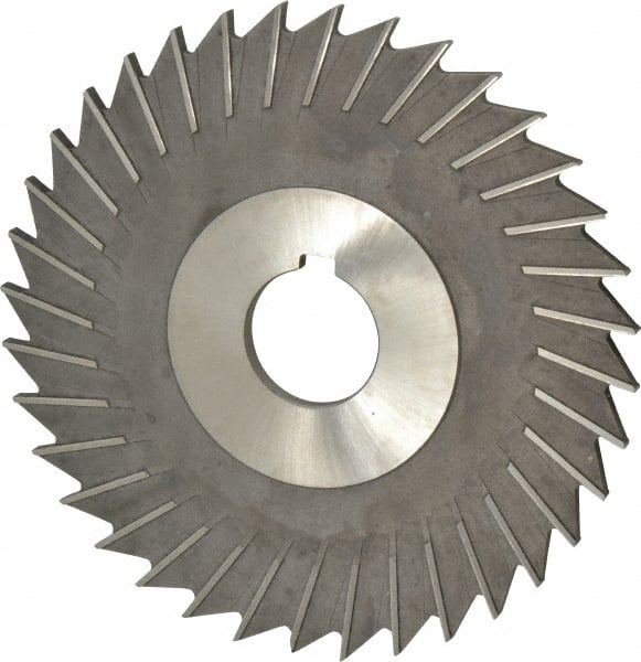 Made in USA - 6" Blade Diam x 3/16" Blade Thickness, 1-1/4" Hole, 48 Teeth, High Speed Steel Side Chip Saw - Straight Tooth, Arbor Connection, Right Hand Cut, Uncoated, with Keyway - Exact Tooling
