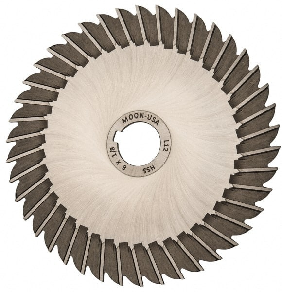 Made in USA - 8" Blade Diam x 1/8" Blade Thickness, 1-1/4" Hole, 42 Teeth, High Speed Steel Side Chip Saw - Straight Tooth, Arbor Connection, Right Hand Cut, Uncoated, with Keyway - Exact Tooling
