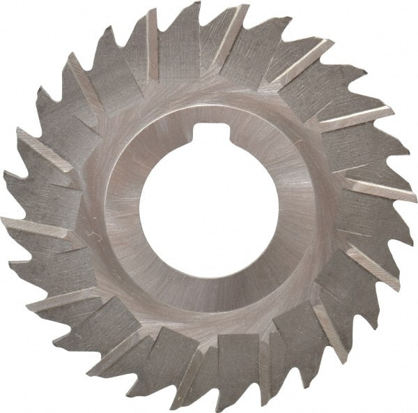 Made in USA - 3" Blade Diam x 1/16" Blade Thickness, 1" Hole, 28 Teeth, High Speed Steel Side Chip Saw - Staggered Tooth, Arbor Connection, Right Hand Cut, Uncoated, with Keyway - Exact Tooling
