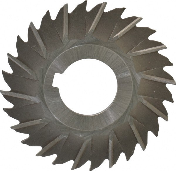 Made in USA - 3" Blade Diam x 5/64" Blade Thickness, 1" Hole, 28 Teeth, High Speed Steel Side Chip Saw - Staggered Tooth, Arbor Connection, Right Hand Cut, Uncoated, with Keyway - Exact Tooling