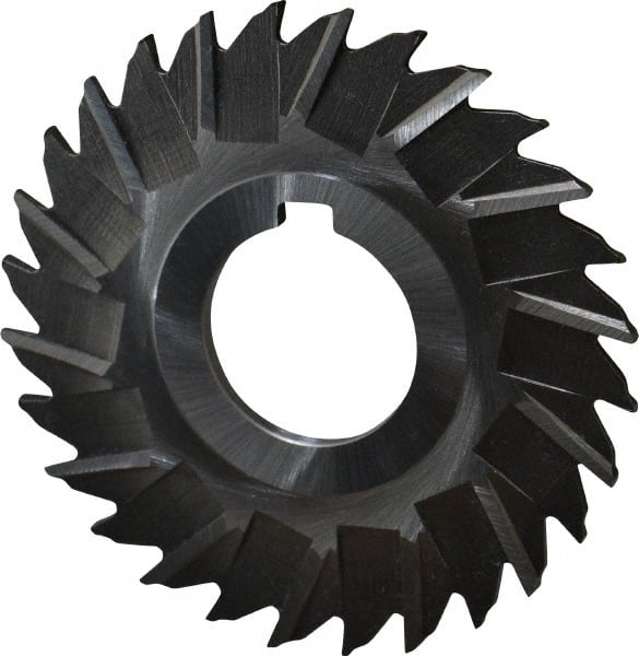 Made in USA - 3" Blade Diam x 7/64" Blade Thickness, 1" Hole, 28 Teeth, High Speed Steel Side Chip Saw - Staggered Tooth, Arbor Connection, Right Hand Cut, Uncoated, with Keyway - Exact Tooling