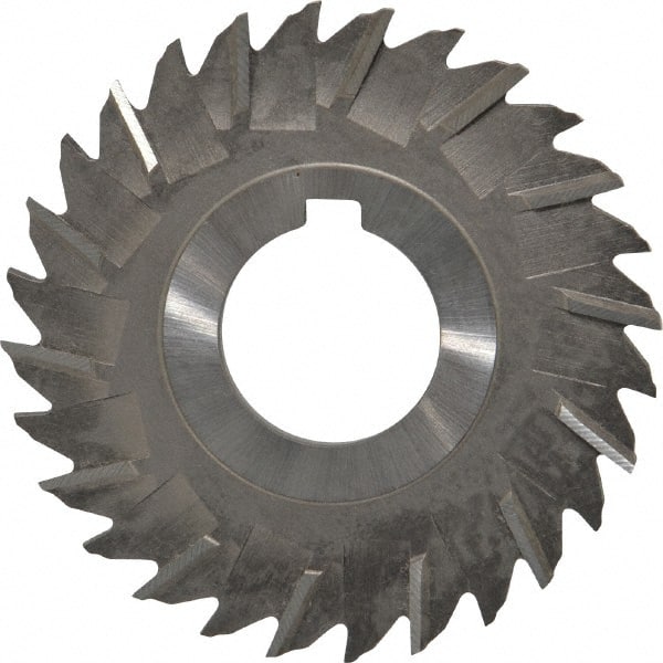 Made in USA - 3" Blade Diam x 1/8" Blade Thickness, 1" Hole, 28 Teeth, High Speed Steel Side Chip Saw - Staggered Tooth, Arbor Connection, Right Hand Cut, Uncoated, with Keyway - Exact Tooling