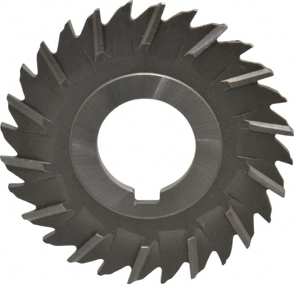 Made in USA - 3" Blade Diam x 9/64" Blade Thickness, 1" Hole, 28 Teeth, High Speed Steel Side Chip Saw - Staggered Tooth, Arbor Connection, Right Hand Cut, Uncoated, with Keyway - Exact Tooling