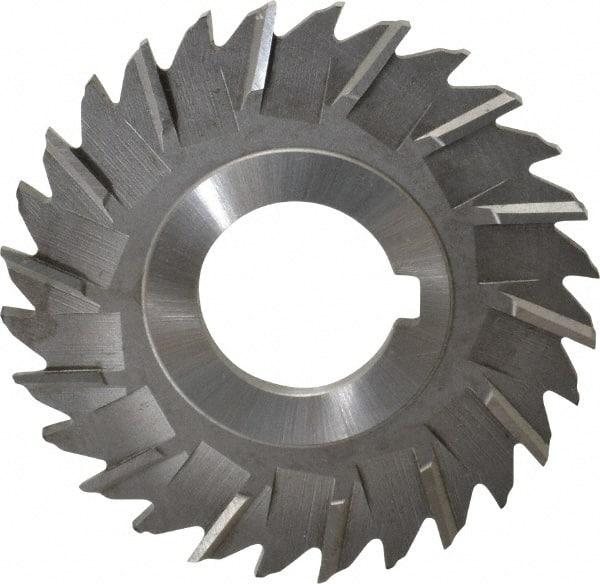 Made in USA - 3" Blade Diam x 5/32" Blade Thickness, 1" Hole, 28 Teeth, High Speed Steel Side Chip Saw - Staggered Tooth, Arbor Connection, Right Hand Cut, Uncoated, with Keyway - Exact Tooling