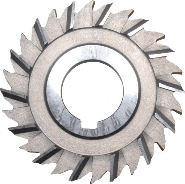 Made in USA - 3" Blade Diam x 1/4" Blade Thickness, 1" Hole, 28 Teeth, High Speed Steel Side Chip Saw - Staggered Tooth, Arbor Connection, Right Hand Cut, Uncoated, with Keyway - Exact Tooling