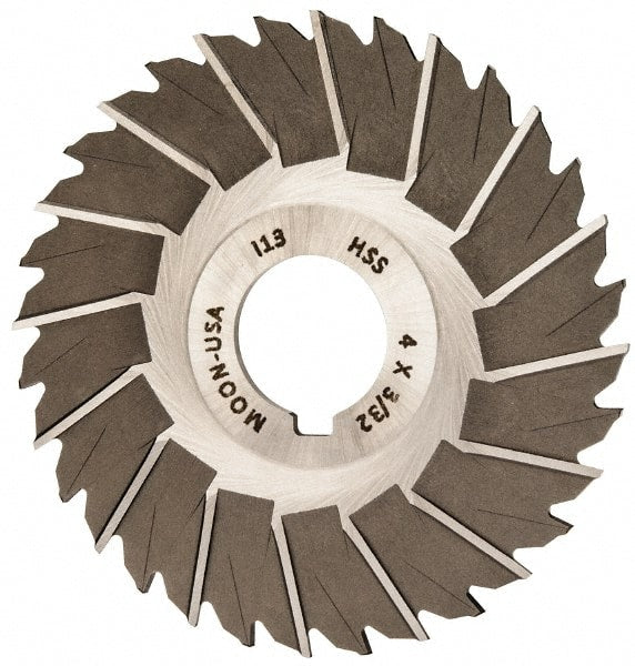 Made in USA - 4" Blade Diam x 3/32" Blade Thickness, 1" Hole, 32 Teeth, High Speed Steel Side Chip Saw - Staggered Tooth, Arbor Connection, Right Hand Cut, Uncoated, with Keyway - Exact Tooling