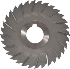 Made in USA - 4" Blade Diam x 1/8" Blade Thickness, 1" Hole, 32 Teeth, High Speed Steel Side Chip Saw - Staggered Tooth, Arbor Connection, Right Hand Cut, Uncoated, with Keyway - Exact Tooling