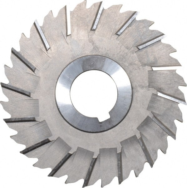 Made in USA - 4" Blade Diam x 5/32" Blade Thickness, 1" Hole, 32 Teeth, High Speed Steel Side Chip Saw - Staggered Tooth, Arbor Connection, Right Hand Cut, Uncoated, with Keyway - Exact Tooling